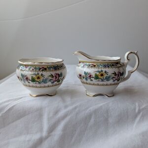 Coalport Ming Rose Bone China Floral Gold  Creamer and Sugar Set Vintage